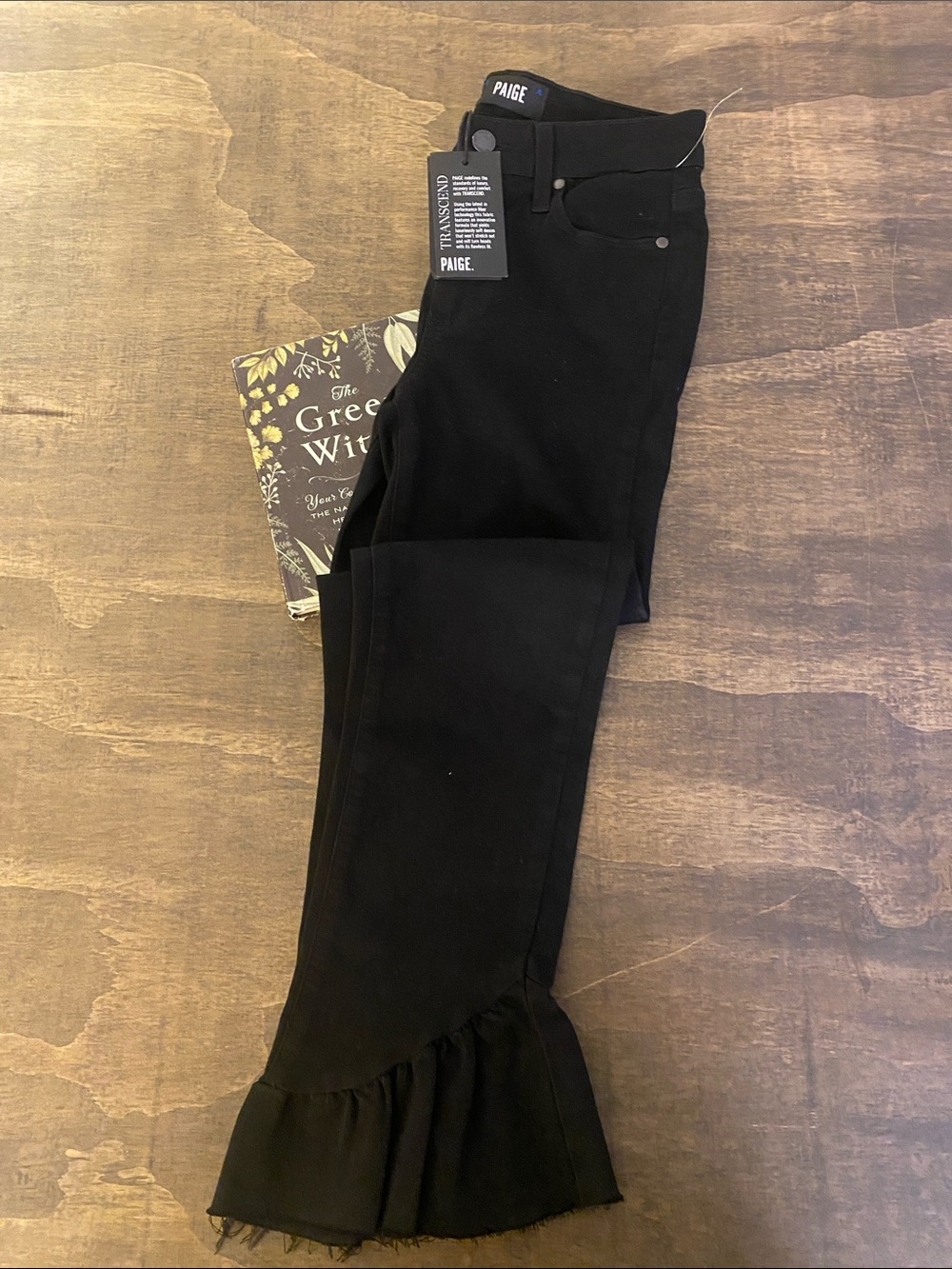 PAIGE Black Flared Ruffle Hem Jeans